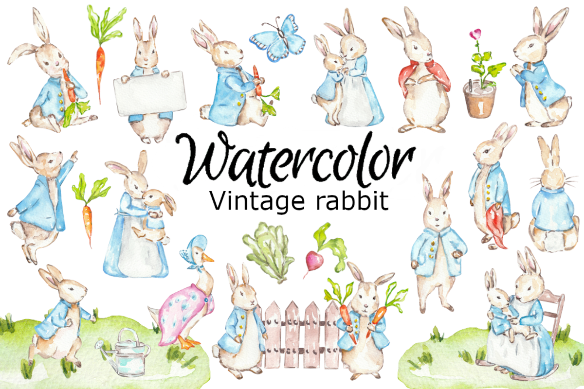 Vintage rabbit watercolor clipart, a Background Graphic by GoodFairyClipArt (Photo 1 of 2)