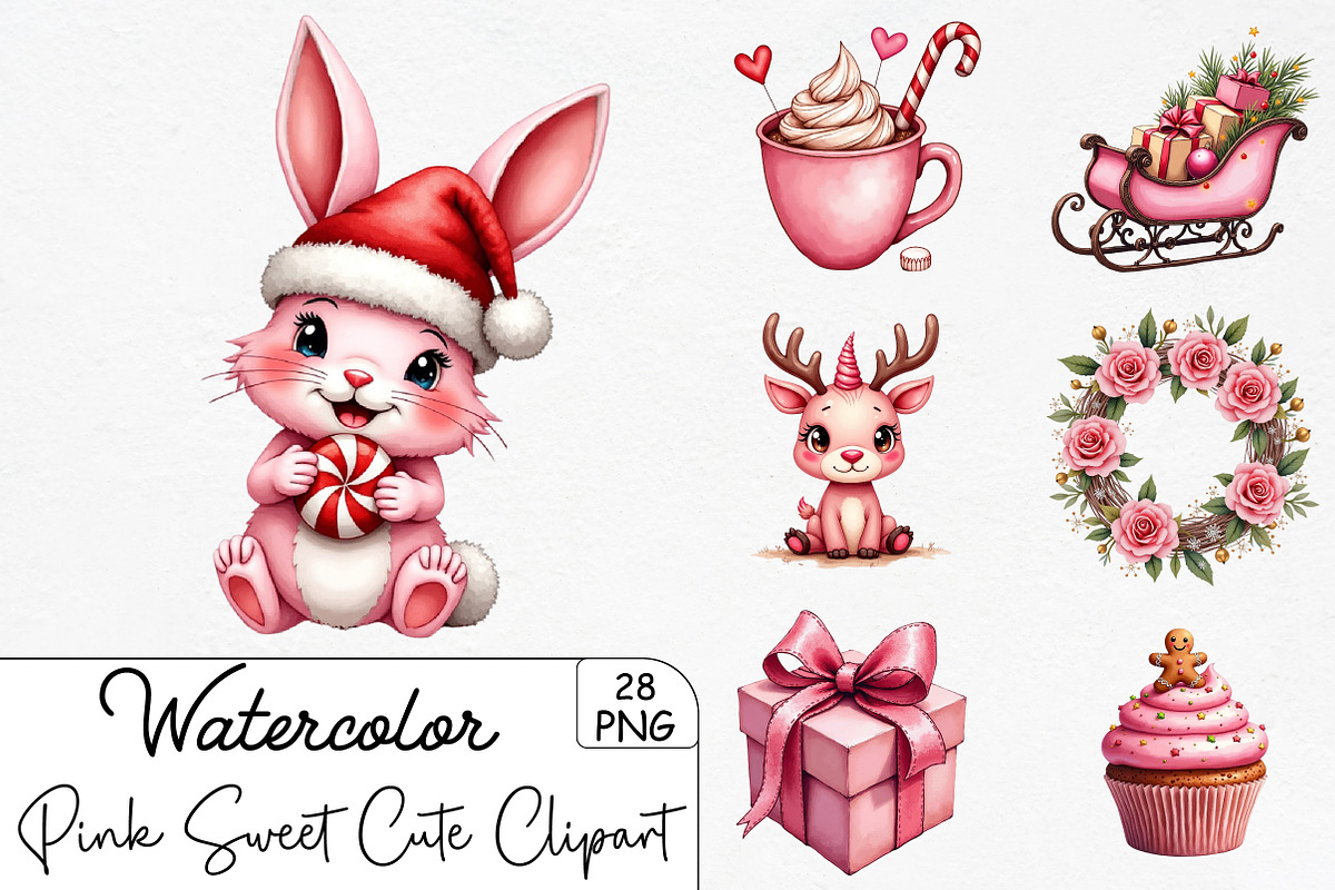 Pink Sweet Cute Christmas Clipart, an Illustration by CrexoraLab (Photo 1 of 5)