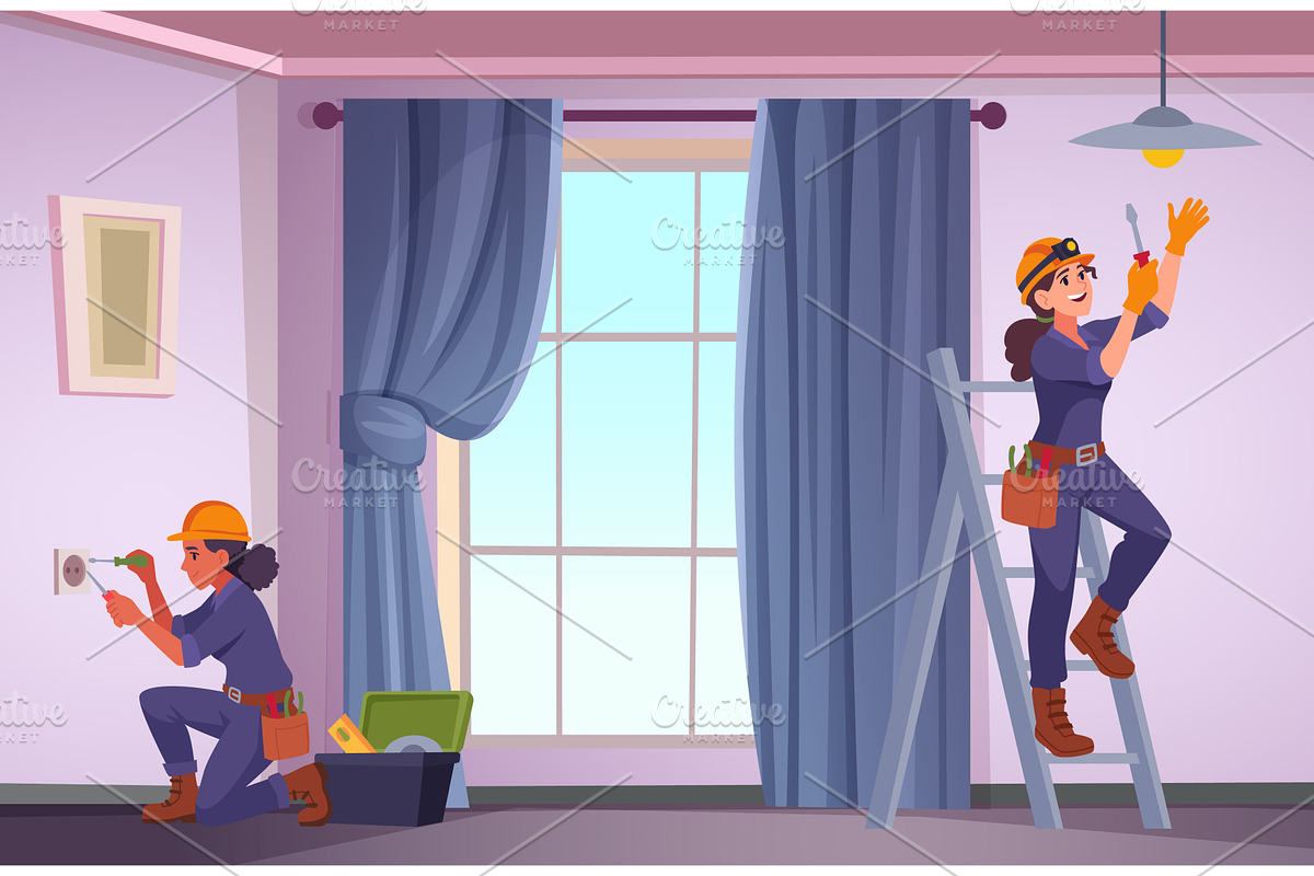 Electrician girls. female characters, a Technology Illustration by Onyx