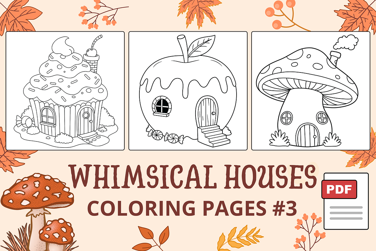 Whimsical Houses Coloring Pages #3, an Illustration by Inkivelle Studio