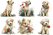 Whimsical Dogs Floral Clipart, an Illustration by DreamArtGraphic (Thumbnail 4 of 4)