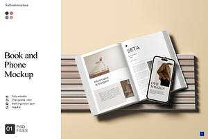 Book and phone mockup, a Product Mockup by Sweetdady