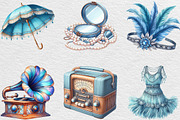 Watercolor Blue 1920s Summer Clipart, an Illustration by Black Bird Studio (Thumbnail 5 of 6)