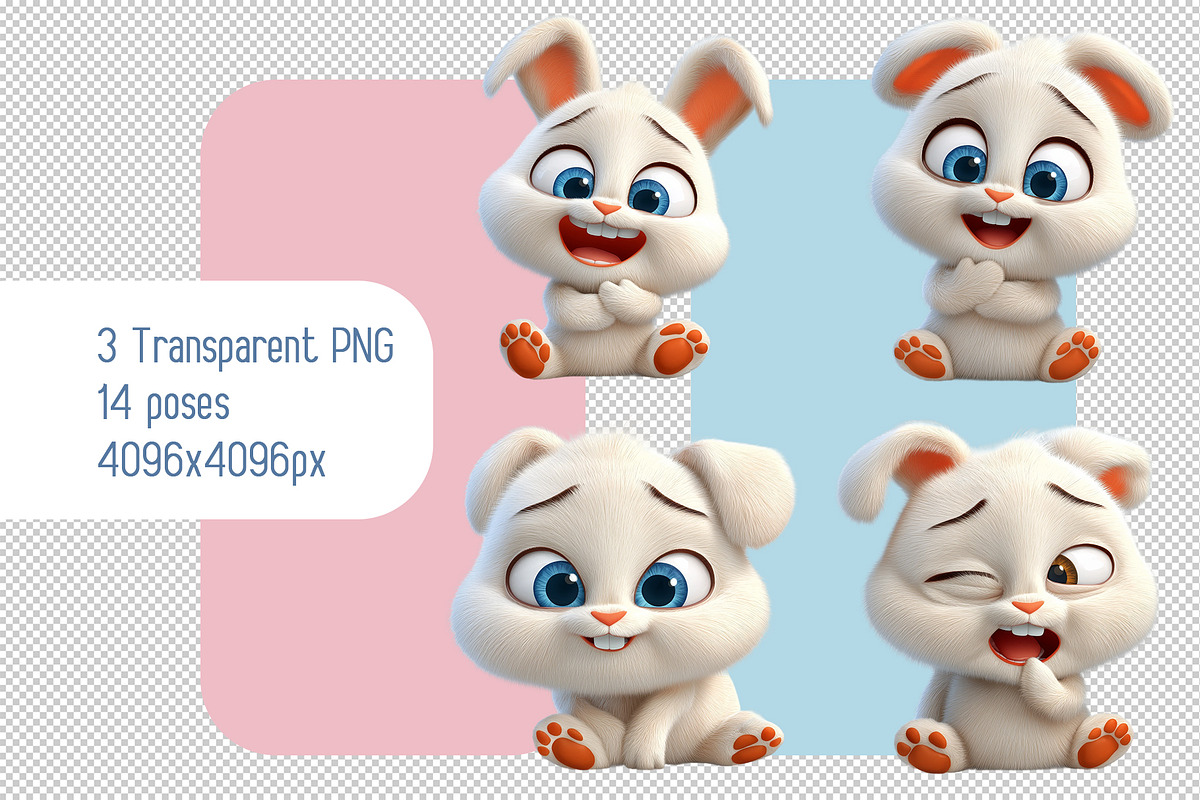 Set of Cartoon 3d Bunny Rabbit, an Animal Illustration by Ocean Digital Art (Photo 3 of 3)