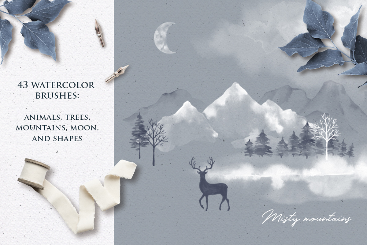 Misty mountains - watercolor clipart, a Decorative Illustration by long summer (Photo 10 of 10)