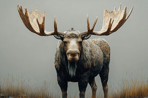 Majestic moose stands proudly in a m, a Photo by Tanuart