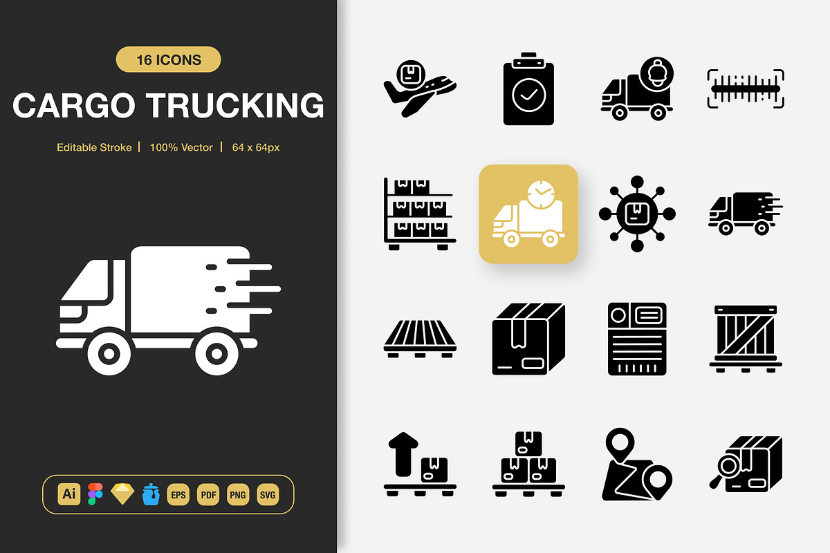 Cargo Trucking Solid Icons, a Solid Icon by Spacepixel Creative