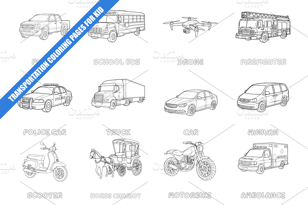Vehicle Transportation Coloring Page, a Transportation Illustration by Ted-sign (Photo 3 of 3)