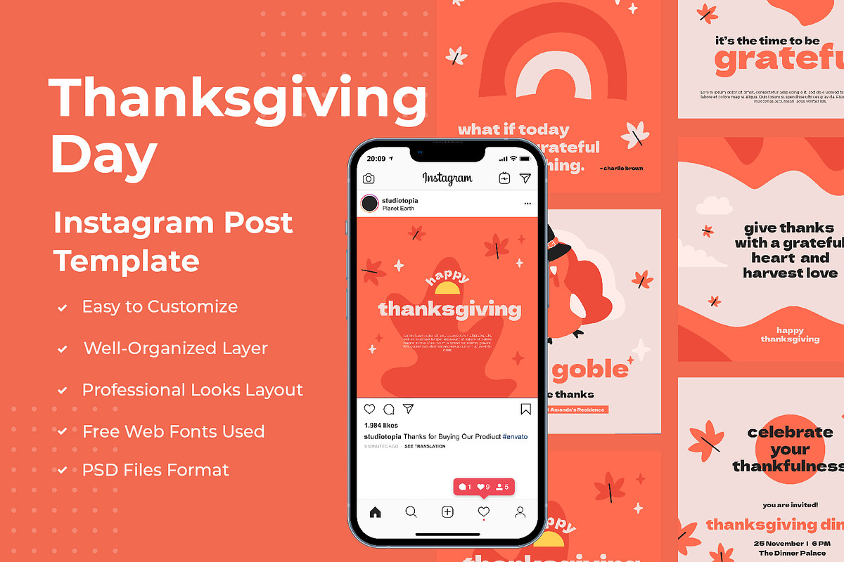 Thanksgiving Day Instagram Post, a Social Media Template by edukka