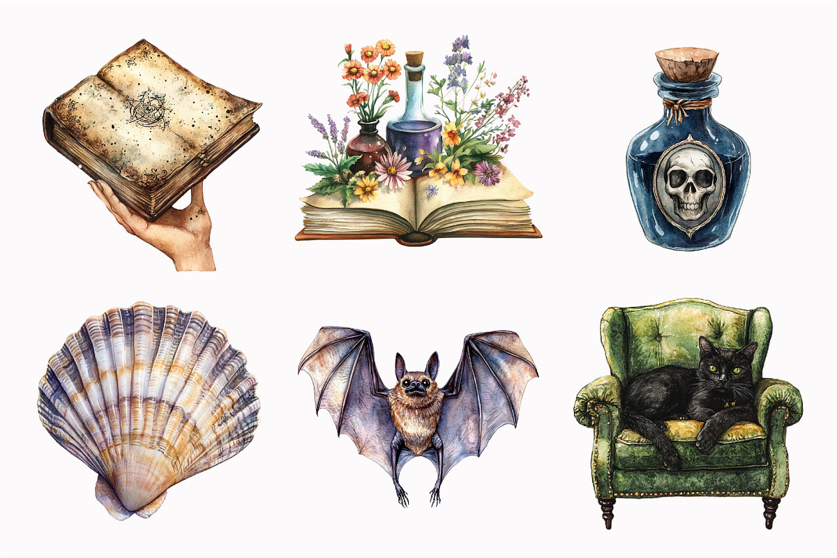 Watercolor Gothic Summer Clipart, an Illustration by Design Market (Photo 5 of 5)