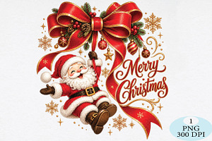Merry Christmas Santa Bow PNG