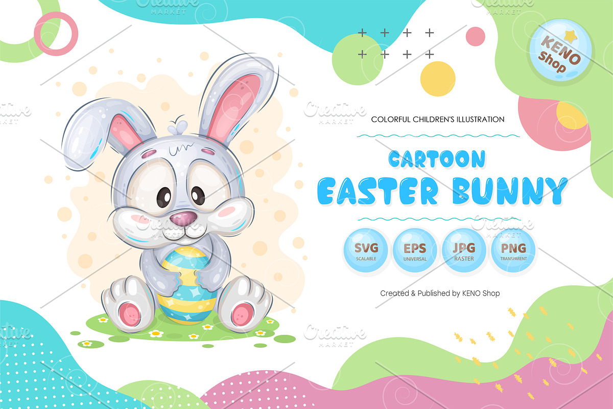 Cartoon Easter Bunny. Tshirt, PNG., an Animal Illustration by KENO Mascots (Photo 1 of 5)