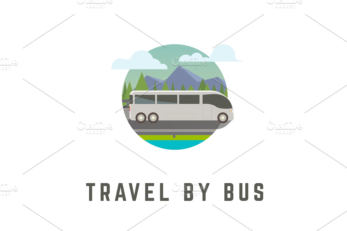 Travel by bus circle image, a Transportation Illustration by SkyVectors