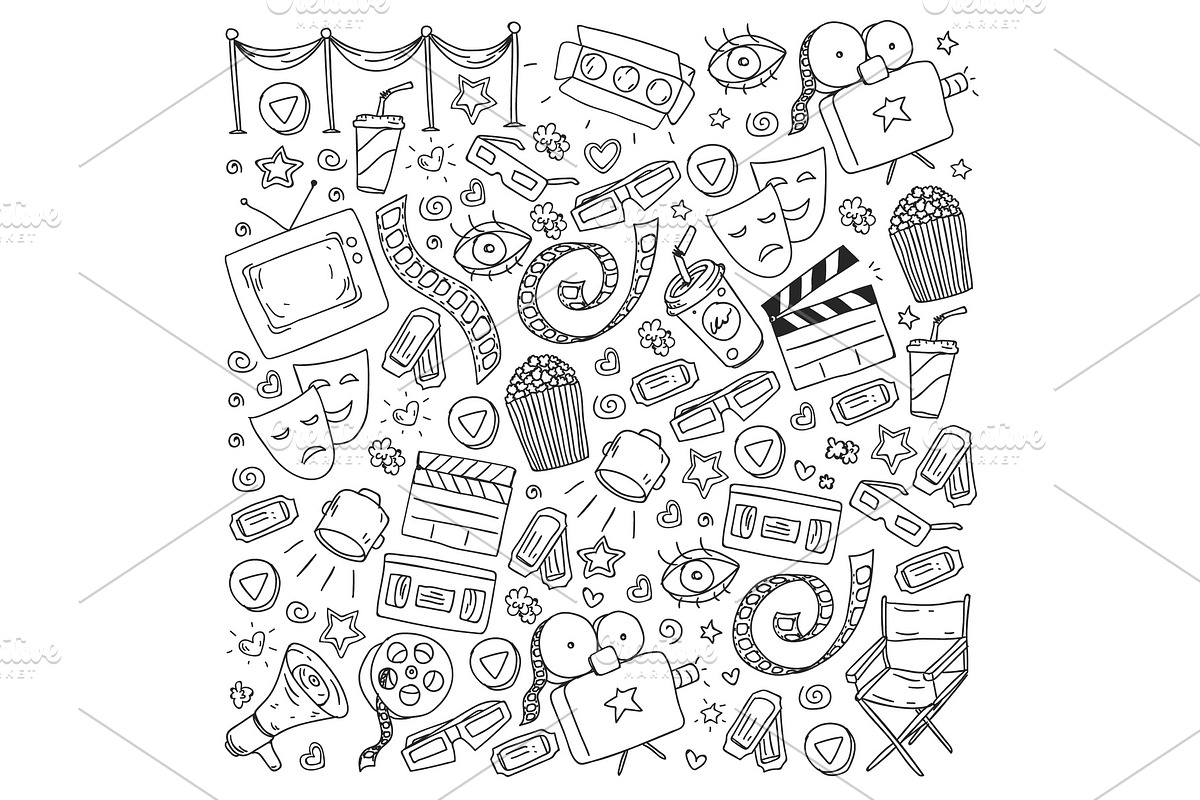 Cinema pattern with vector icons, a Technology Illustration by Doodle