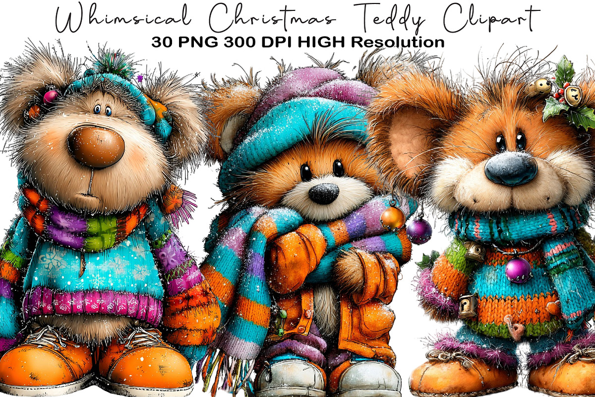Whimsical Christmas Teddy Clipart PN, an Animal Illustration by Black Bird Studio (Photo 1 of 6)