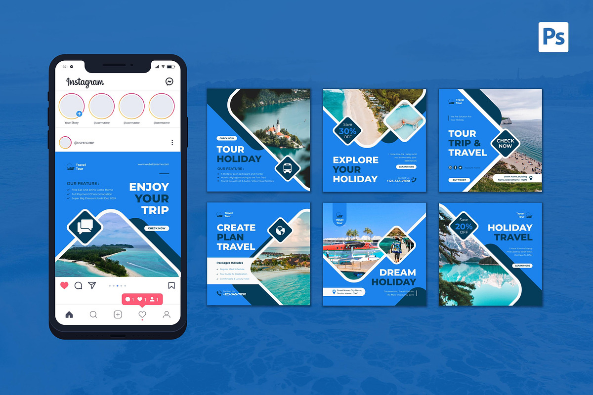 Travel Tour Instagram Post, a Social Media Template by CavenArt (Photo 3 of 5)