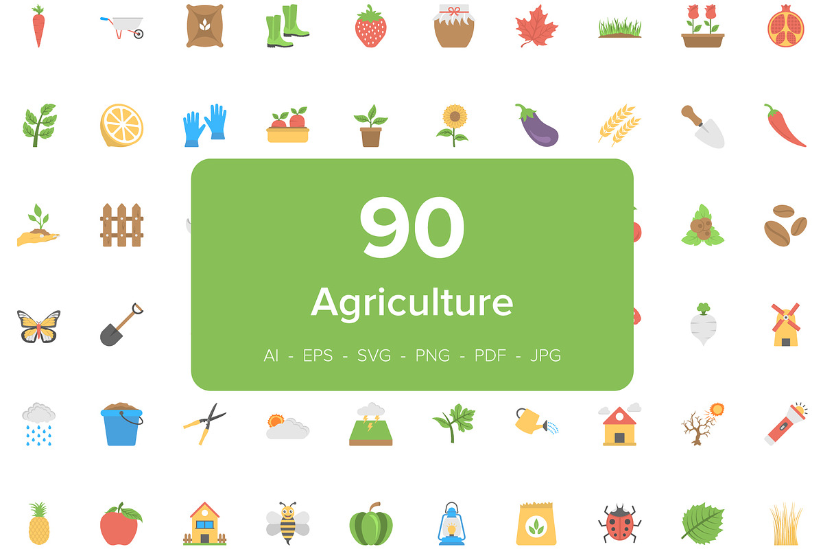90 Agriculture Flat Vector Icons, an Outline Icon by Creative Stall