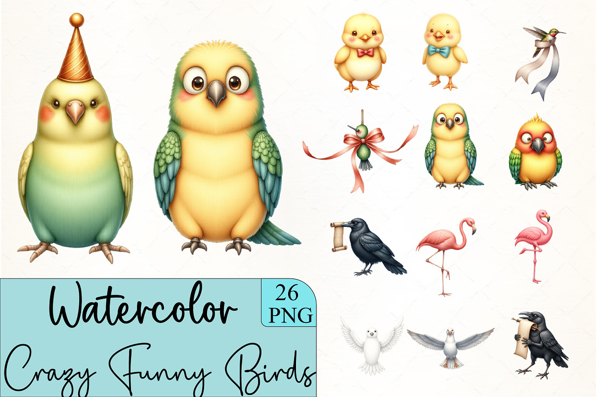 Crazy Funny Birds Clipart Bundle, an Illustration by CrexoraLab (Photo 1 of 5)