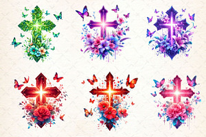 Glowing Floral Cross With Butterfly