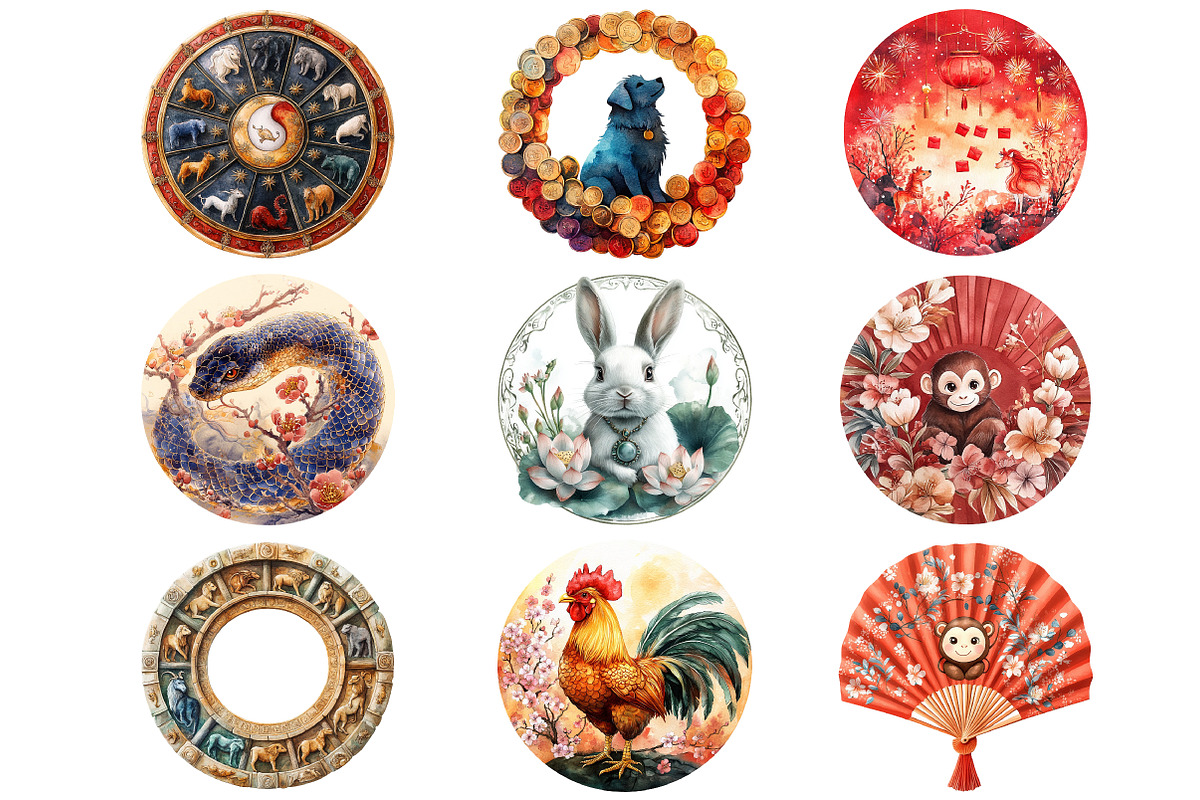 Chinese Zodiac signs round Clipart, an Illustration by Craft Nest (Photo 2 of 5)