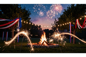 Backyard bonfire with sparklers and, a Nature Photo by tilialucida