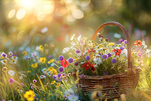 Basket filled with flowers resting i, a Photo by Iftikhar Alam
