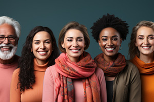 Portrait of happy multiethnic group of diverse people wearing sc, a Person Photo by AS photostudio