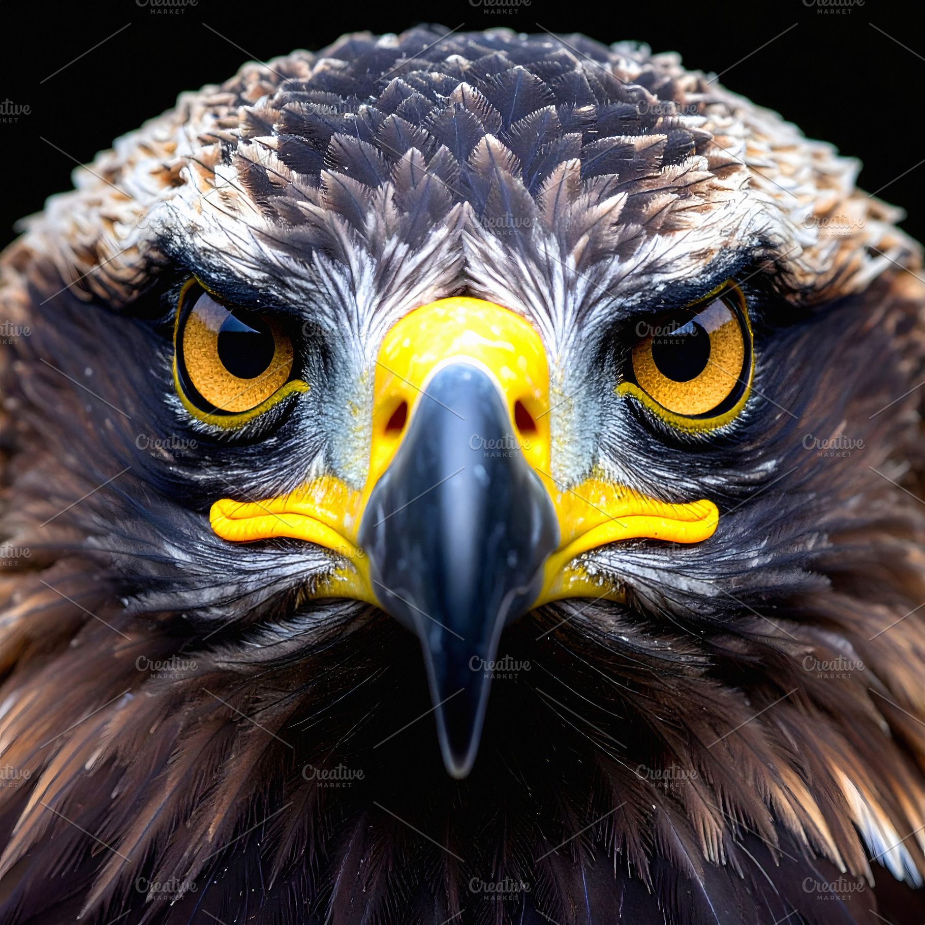 Intense close portrait of a golden eagle staring directly, an Animal Photo by GoodGoods
