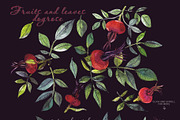 Fruits and leaves dogrose set & card, a Decorative Illustration by Art AleshkaK (Thumbnail 2 of 3)