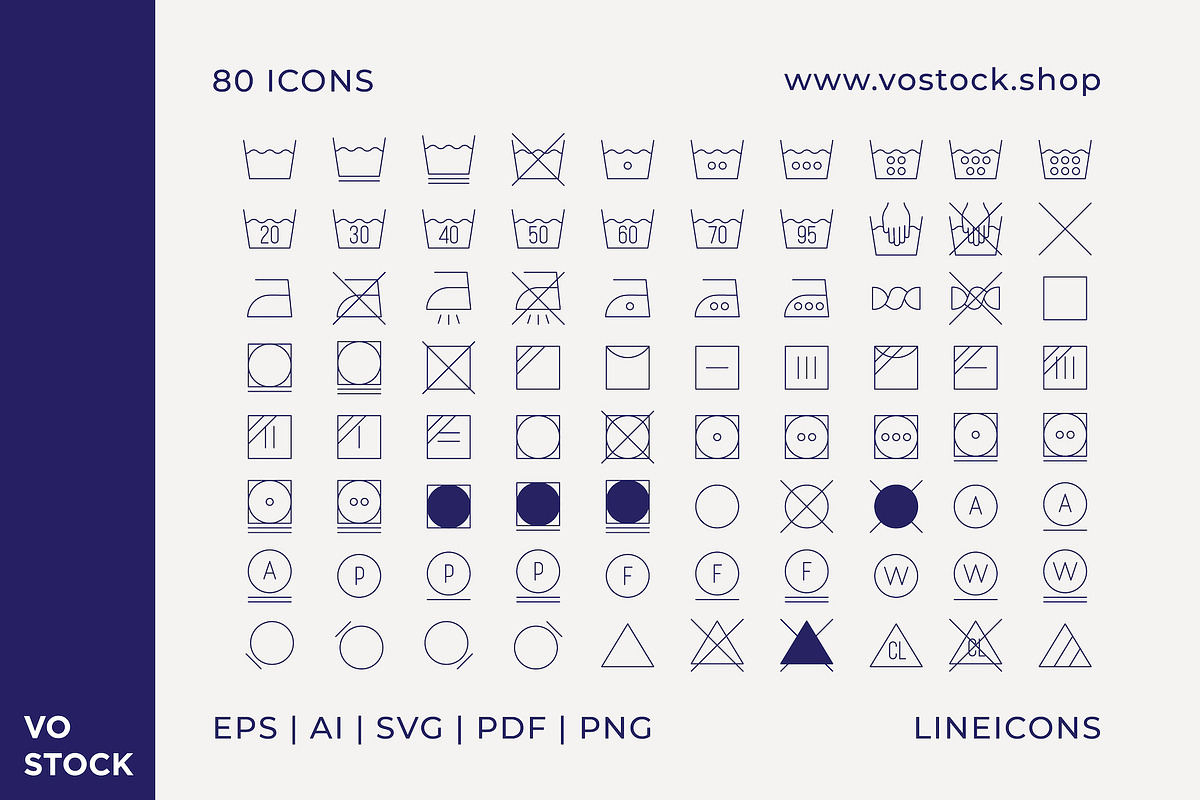 80 Care Laundry Symbols, an Outline Icon by vo.stock (Photo 2 of 6)