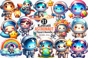 Kawaii Astronaut Clipart Bundle, an Illustration by Canvas Craft