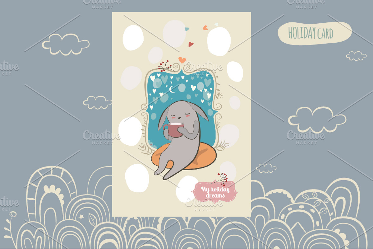 Holiday card with little bunny, a Card Template by Alena