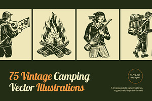 Vintage Camping Illustration Set, a Person Illustration by Creative Stall
