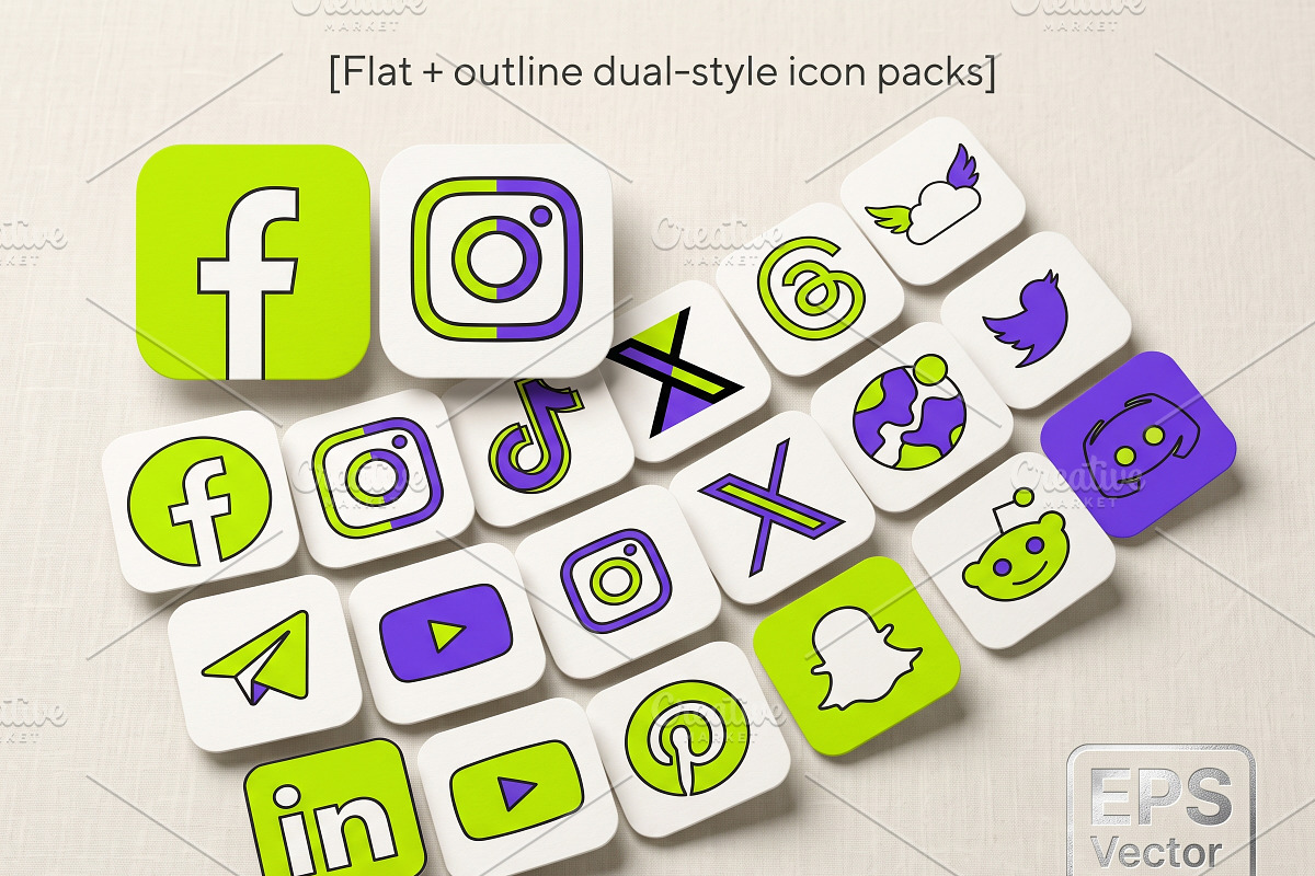 Social Flow Dual Style Icon EPS Pack, a Technology Illustration by NH graphic (Photo 2 of 3)