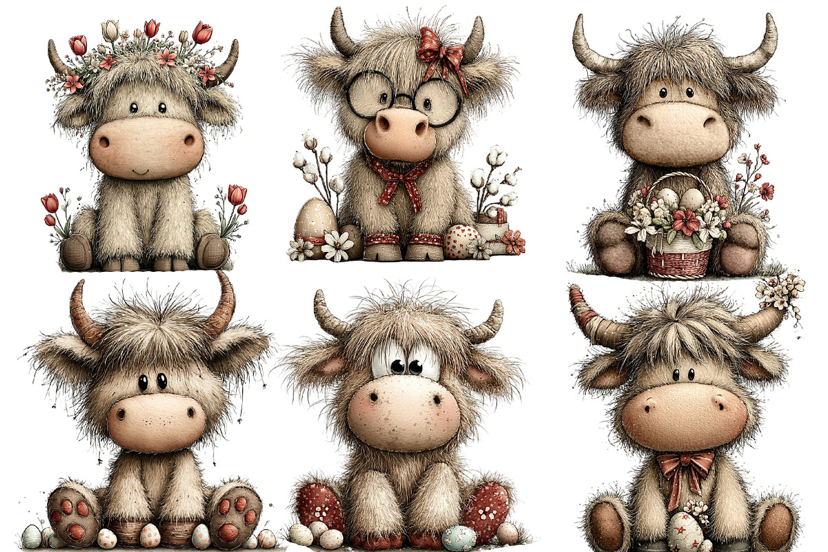 whimsical highland cow clipart, an Illustration by Designworld (Photo 2 of 4)