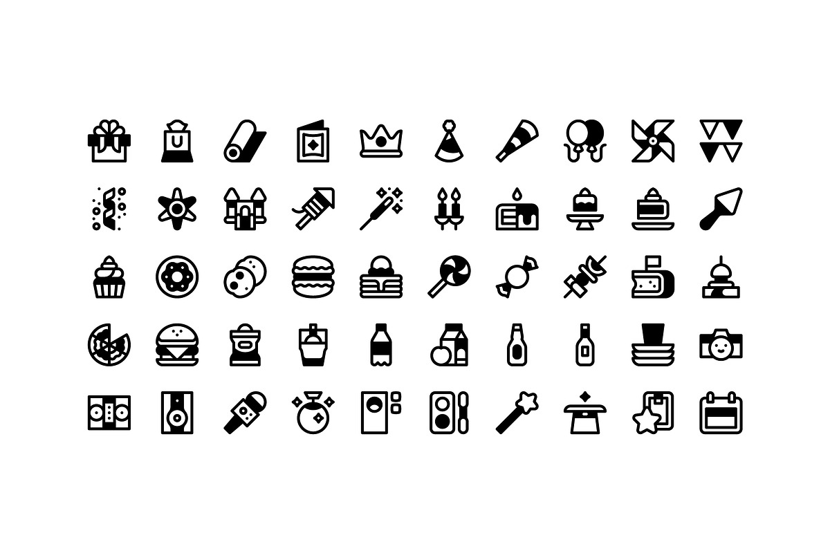 50 Birthday Party Icons, an Outline Icon by Side Project (Photo 3 of 8)