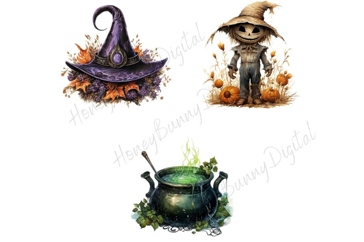 Watercolor Halloween Clipart, a Decorative Illustration by HoneyBunnyDigital (Photo 5 of 7)