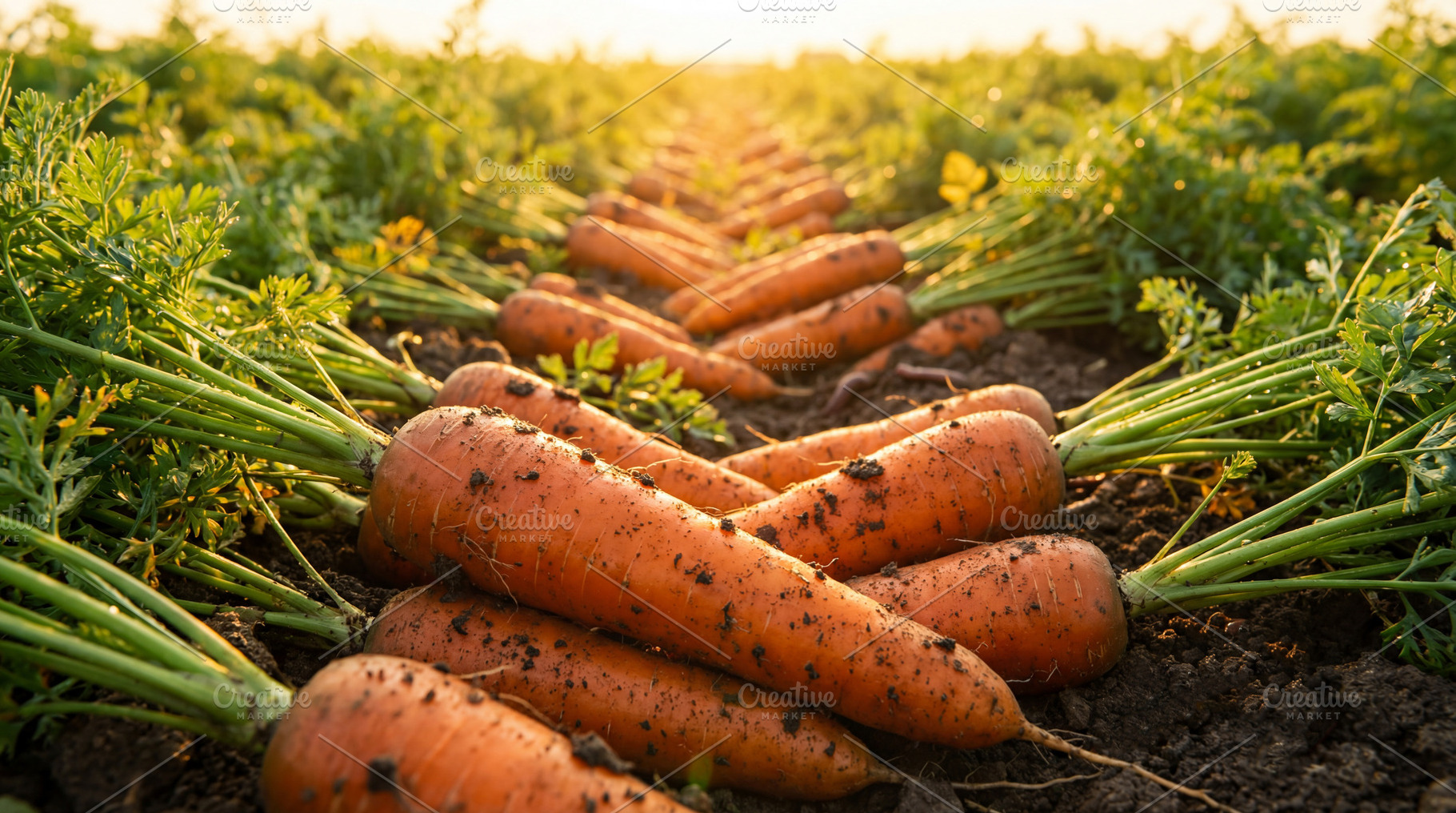 Ripe carrots growing on a field, a Food & Drink Photo by Volff