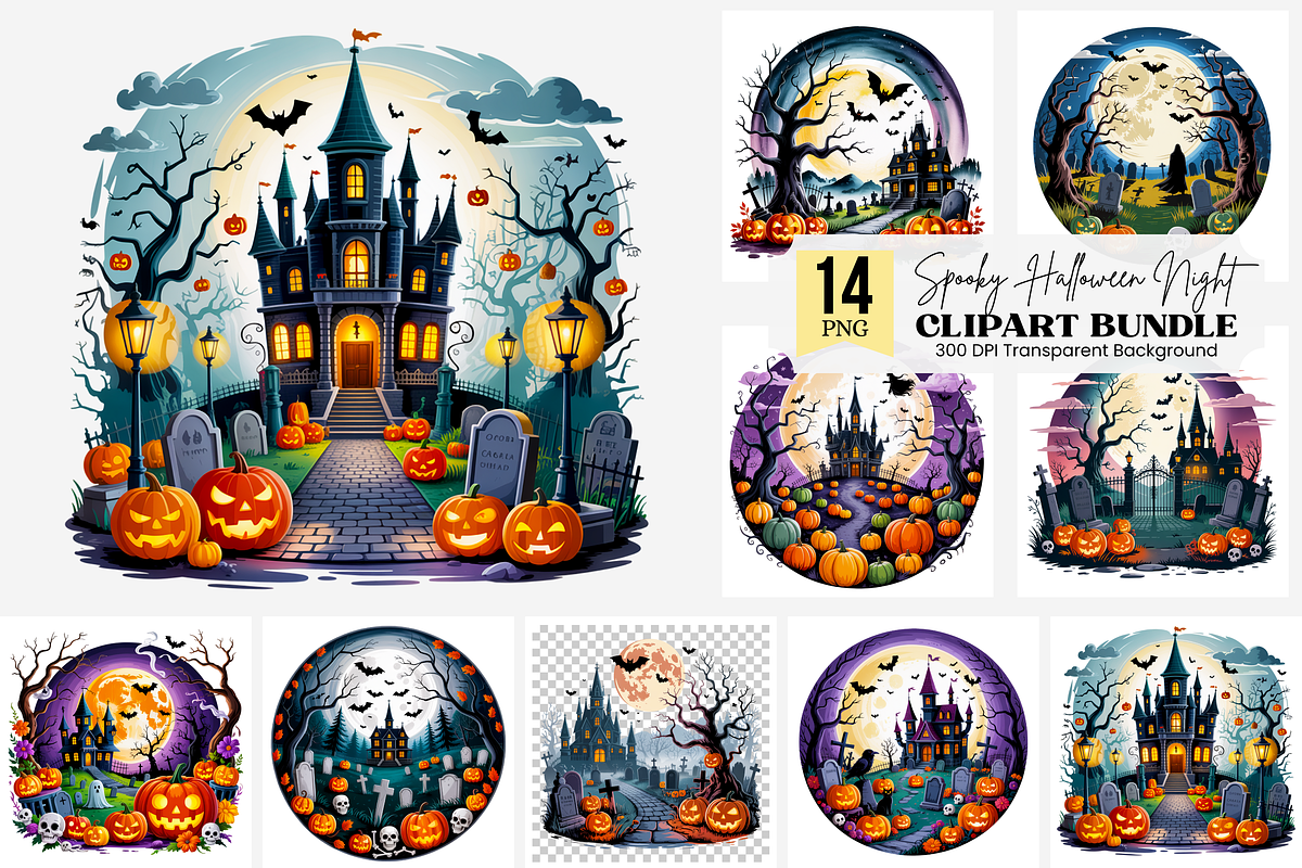 Spooky Halloween Night PNG Bundle, a Graphic by Clipart Bloom (Photo 1 of 11)