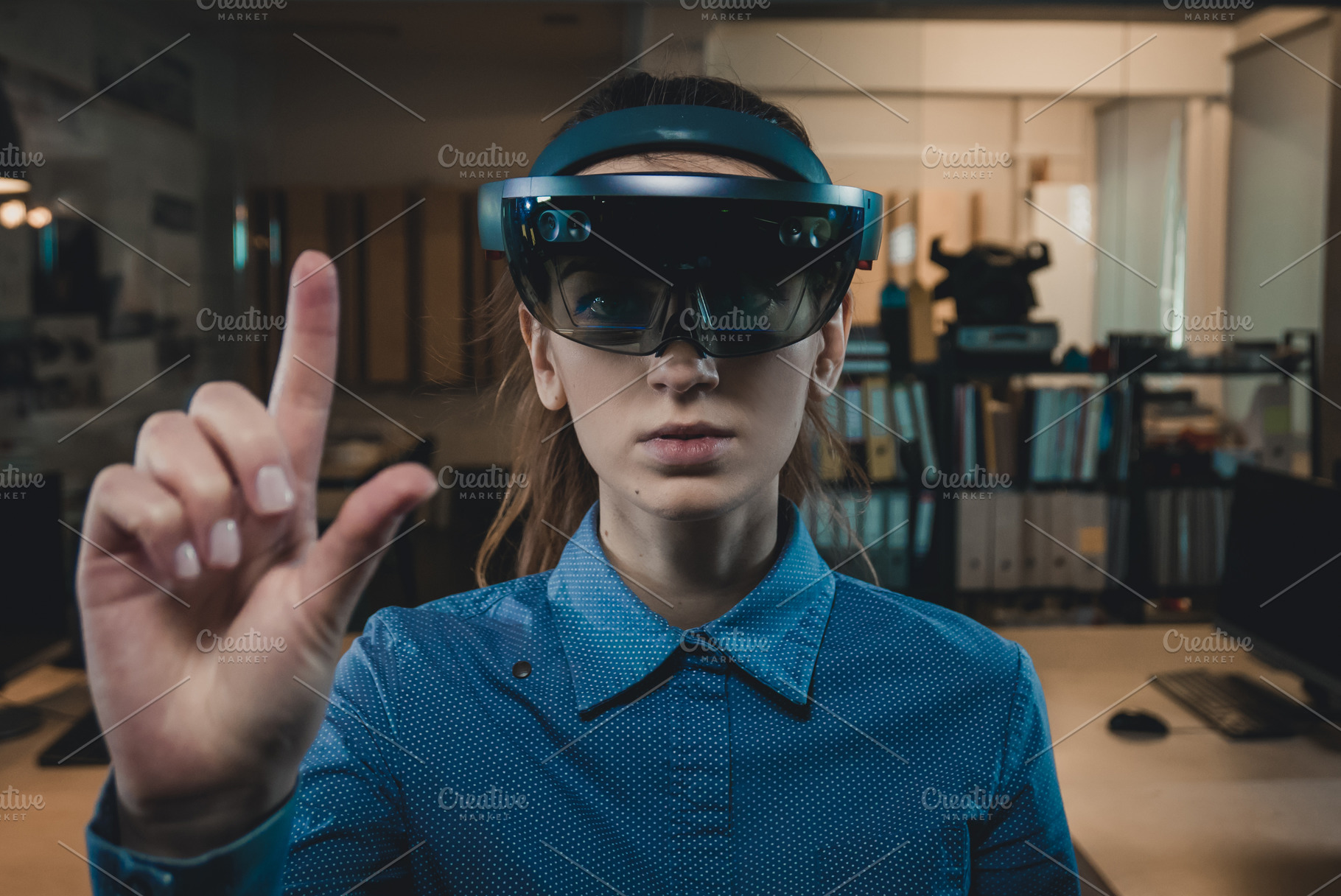 Female using hololens ar glasses stock photo containing portrait and hololens, a Technology Photo by supamotion