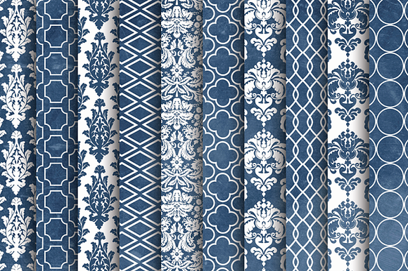 Blue Damask Digital Patterns preview 2