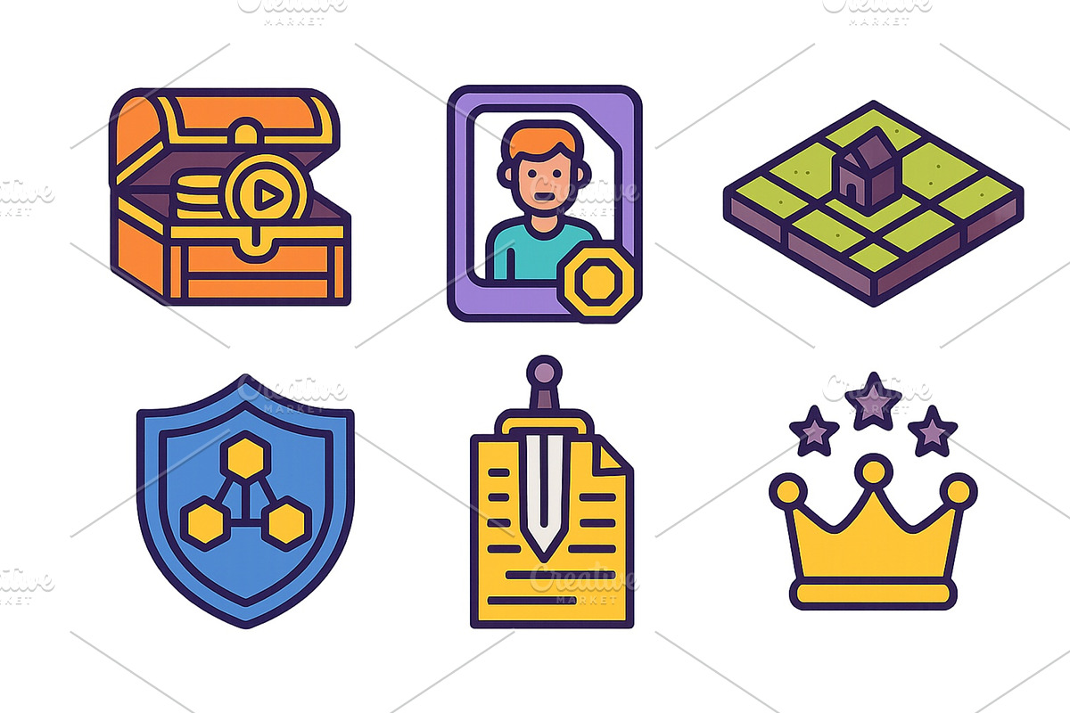 Colorful icons representing gaming, a Technology Illustration by ZinetroN