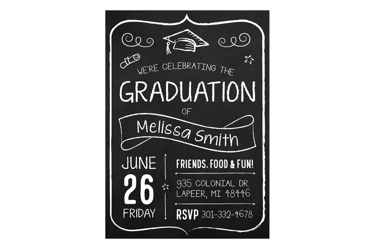 Graduation Party Chalkboard Invite, an Invitation Template by BF Studios (Photo 2 of 2)