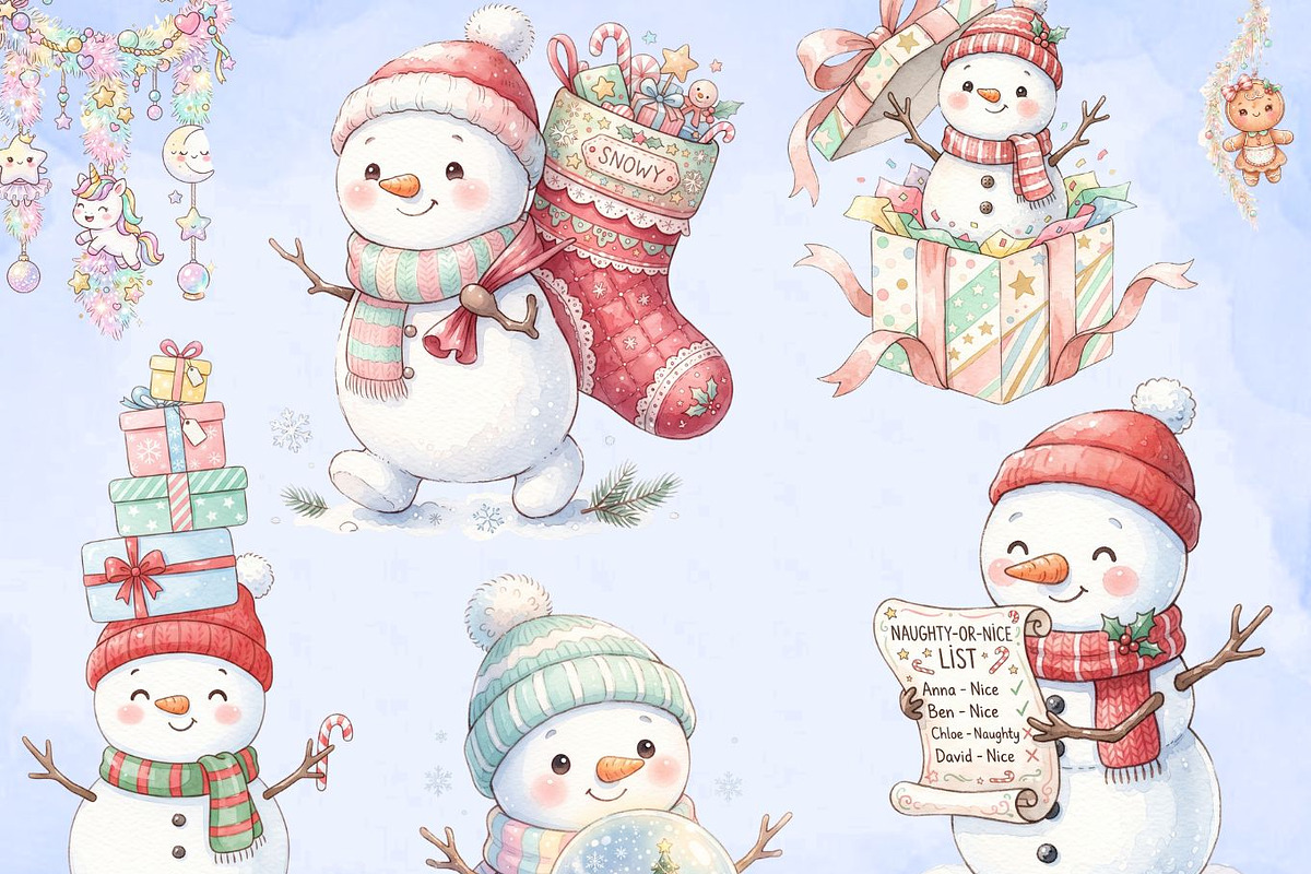 Christmas Snowman Clipart Bundle, a Decorative Illustration by Arslan (Photo 3 of 8)