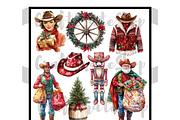 Watercolor Western Christmas Clipart, an Illustration by CraftCrateShop (Thumbnail 4 of 7)