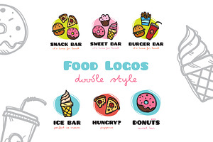 Doodle Logos. Fast Food