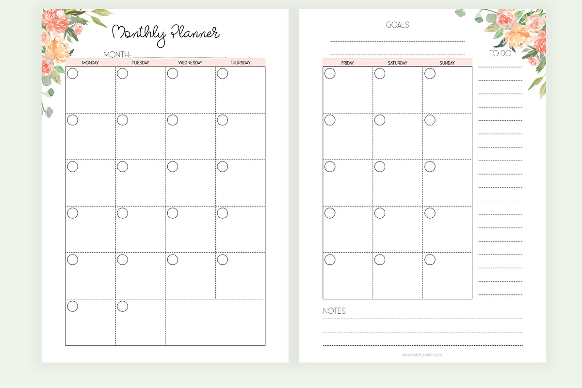 Monthly Planner A5 Inserts, a Stationery Template by EasyLifePlanners (Photo 2 of 6)