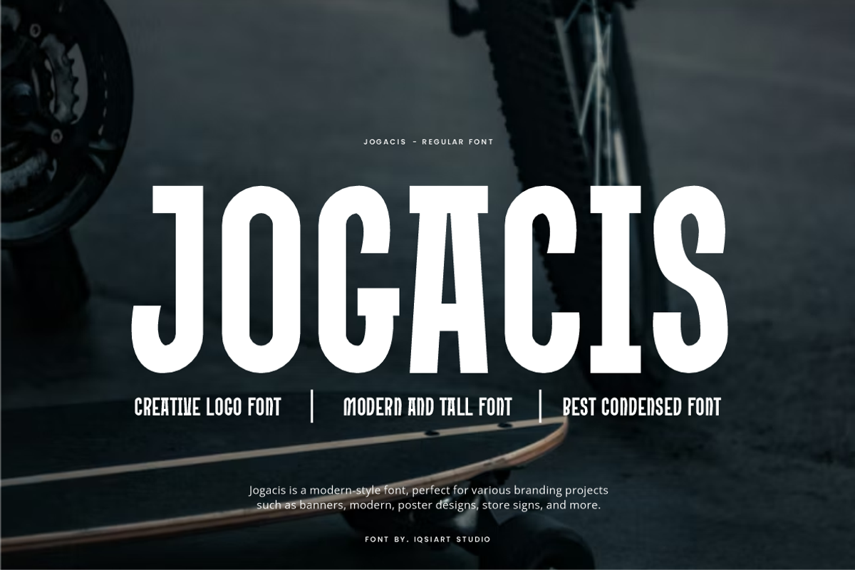 Jogacis - Creative Logo Font, a Sans Serif Font by Iqsiart Studio (Photo 1 of 8)