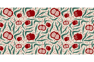 Pomegranate seamless pattern in boho, an Illustration by art PVP - market