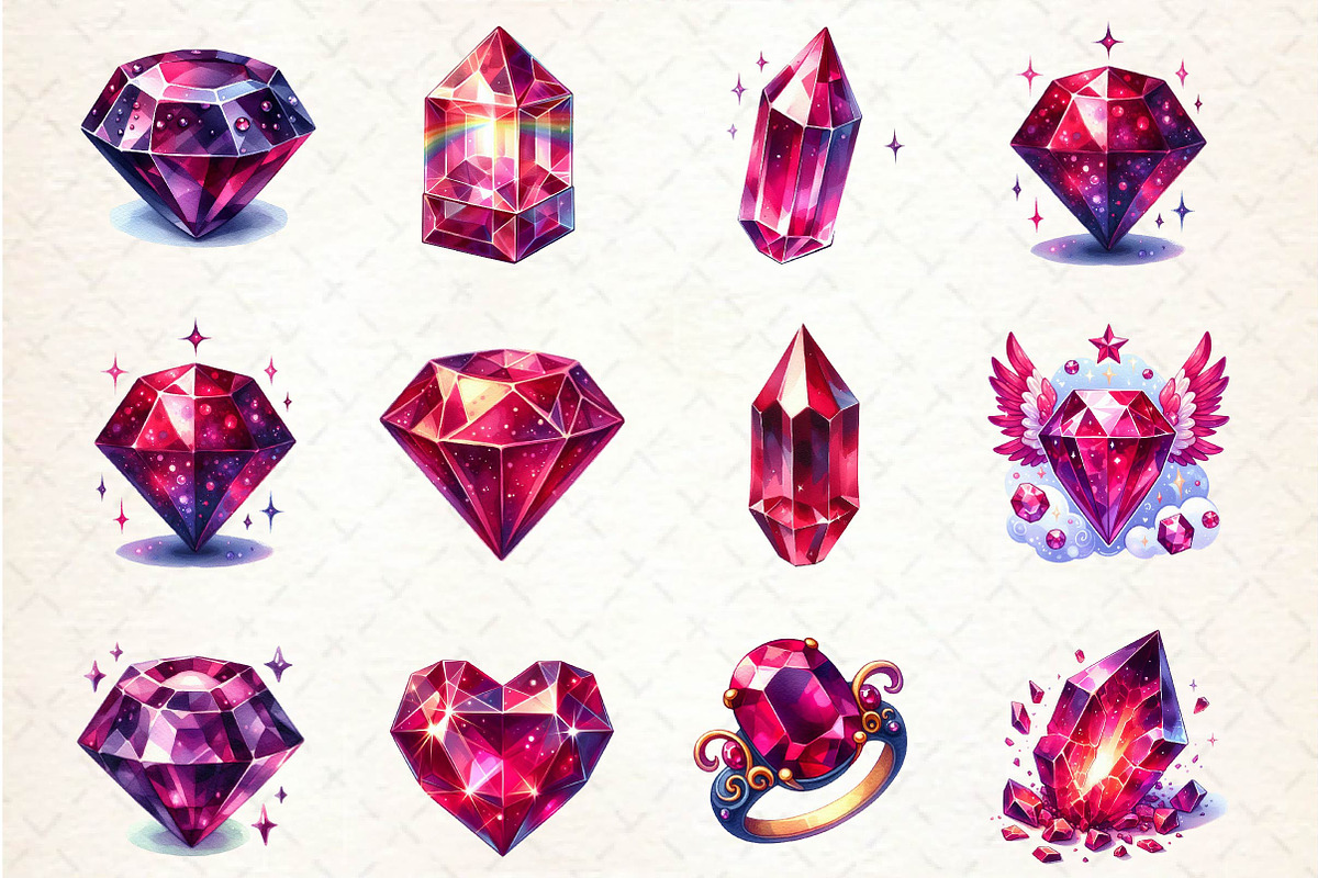 Burgundy Crystals and Gems Clipart, an Illustration by Dream Creation (Photo 3 of 4)